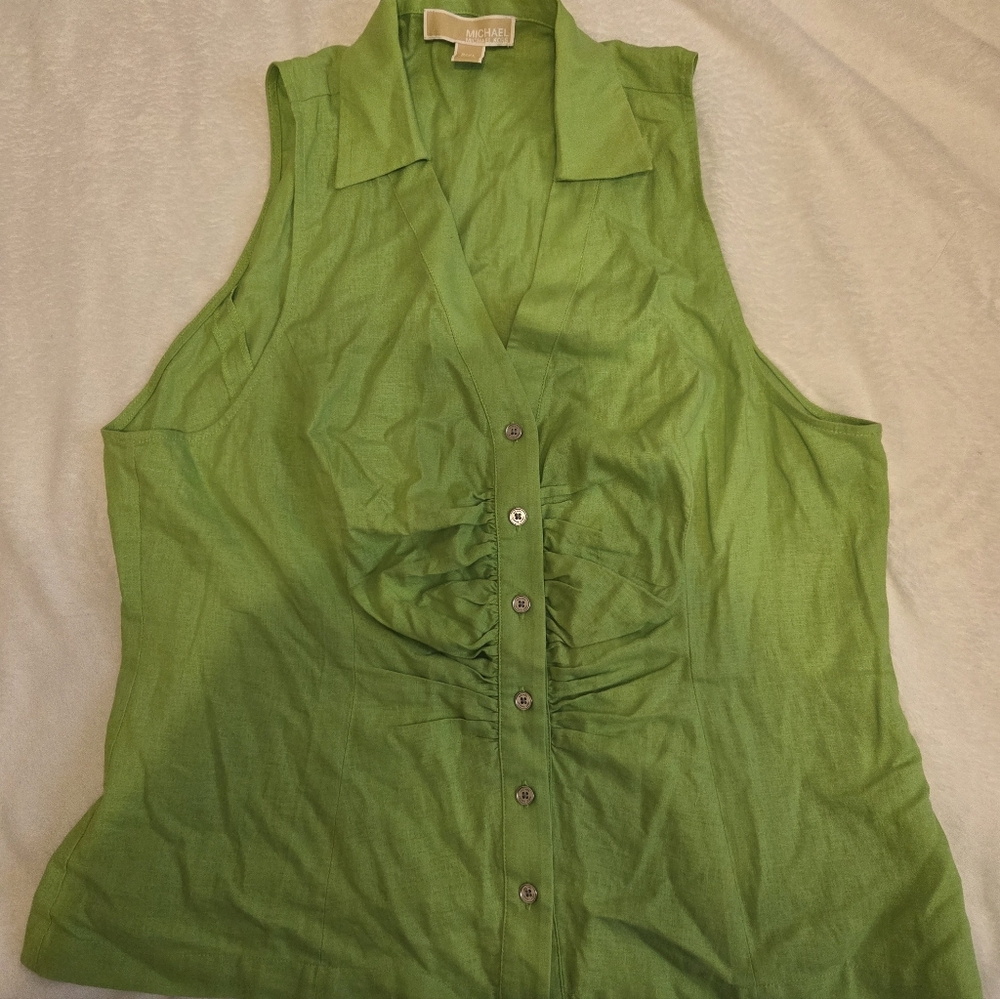 Michael Kors Bright Green Sleeveless Button Front Top